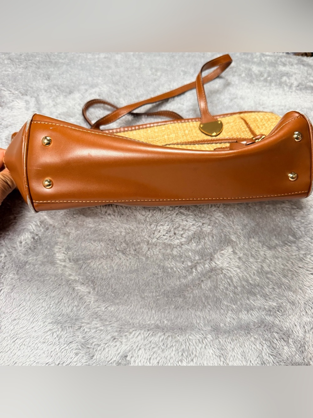 Lauren Ralph Lauren Straw Tote with Brown Leather Trim - Picture 4 of 11